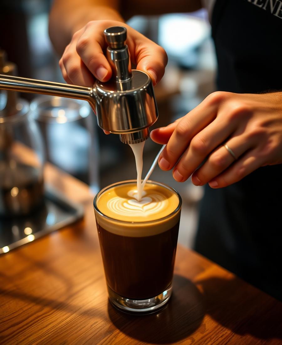 Barista pouring latte art